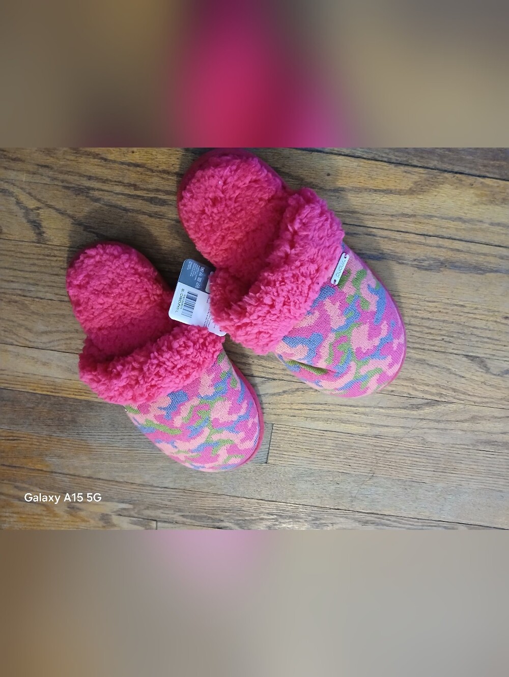 Women's Pink Fleece-Trim Slip-On Slippers